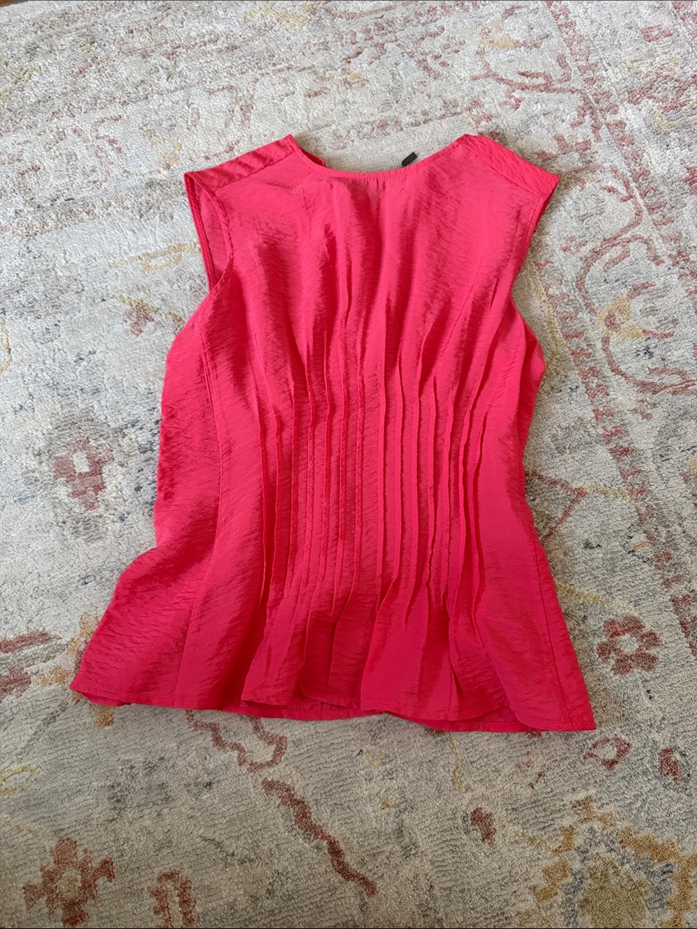 Anthropologie Vibrant Pink Pleated Cap-Sleeve Shell
